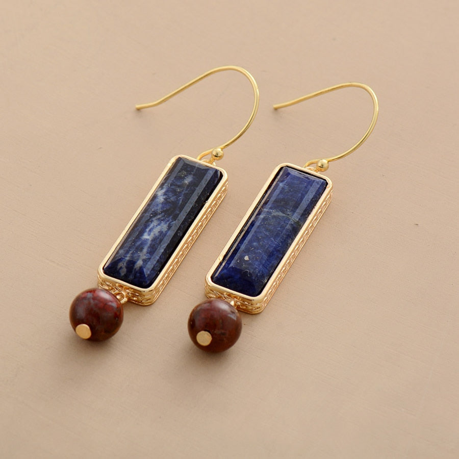 Rectangular Sodalite & Red Jasper Dangle Earrings