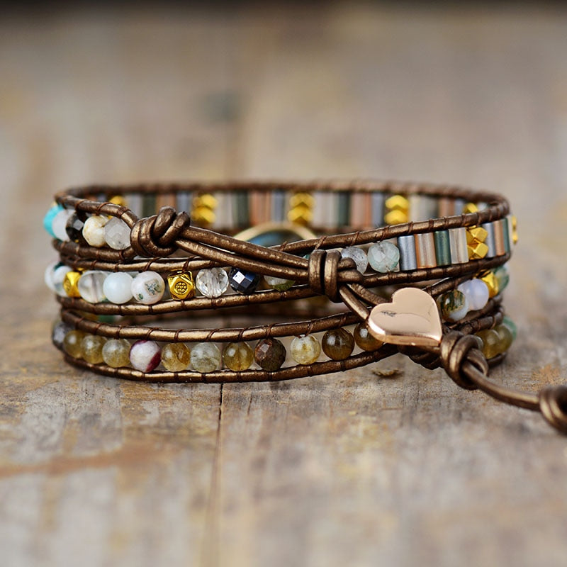 Labradorite & Rhinestone Teardrop Wrap Bracelet