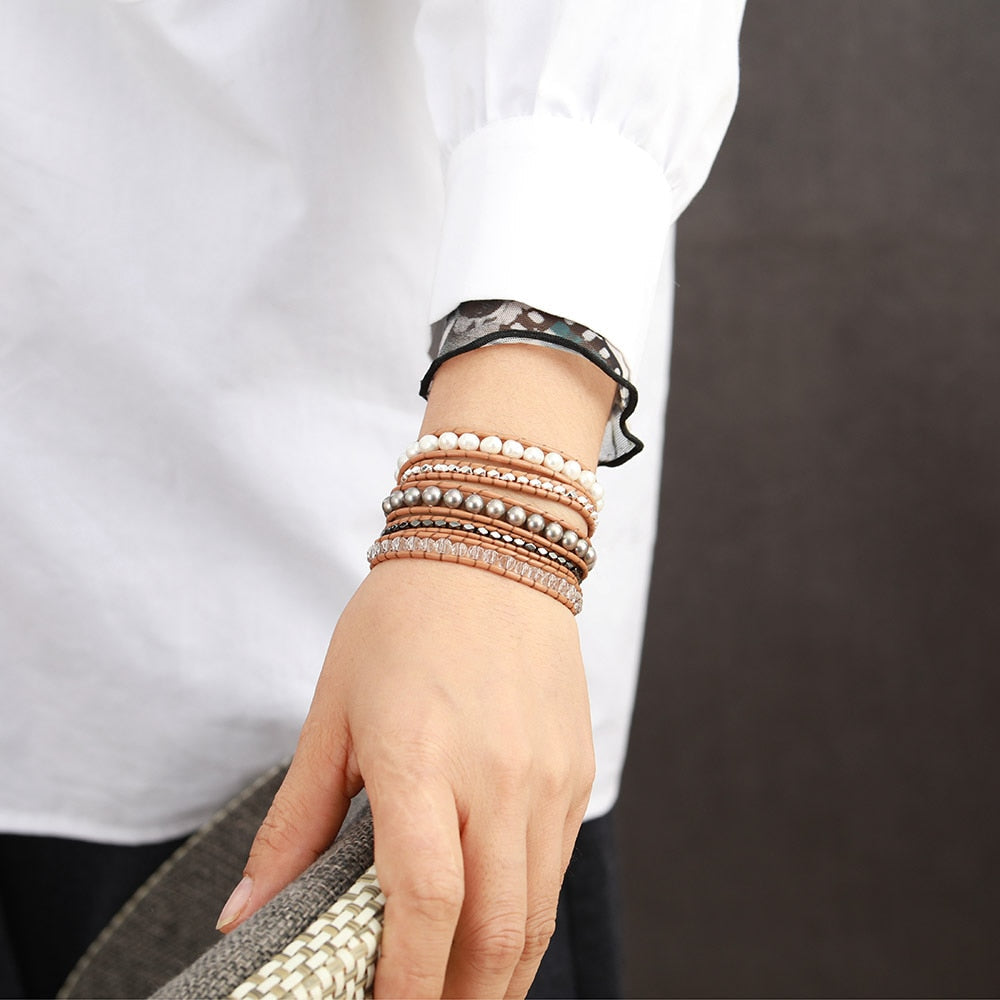 Pearl, Crystal & Hematite Statement Bracelet