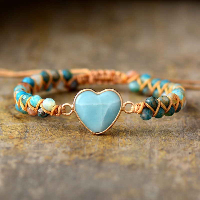 Amazonite Heart Charm Macrame Bracelet