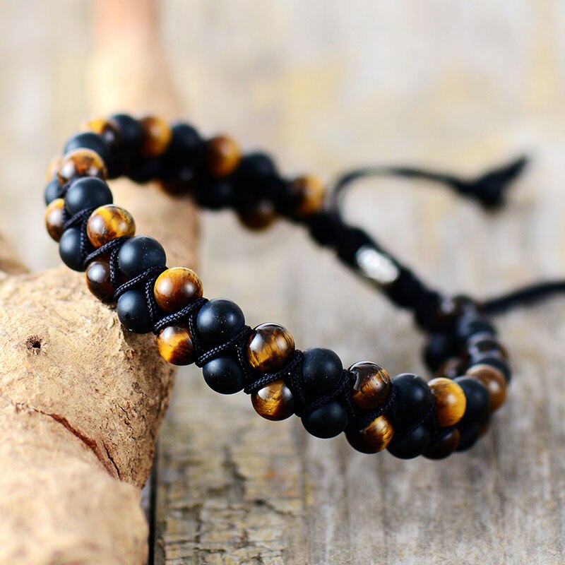 Tiger Eye & Black Onyx Steampunk Bracelet
