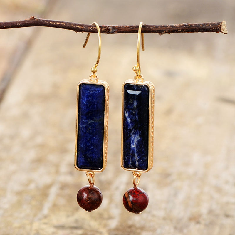 Rectangular Sodalite & Red Jasper Dangle Earrings
