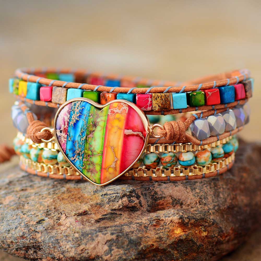 7 Chakra Heart Wrap Bracelet