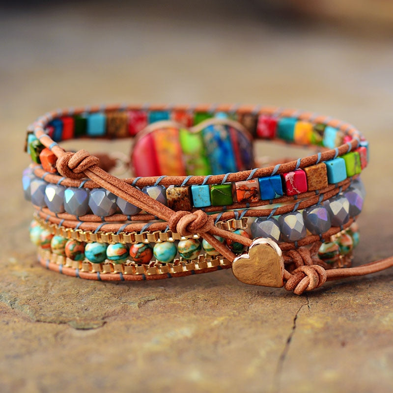 7 Chakra Heart Wrap Bracelet