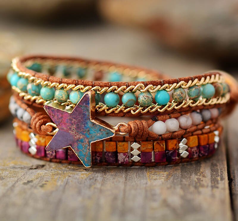 Natural Stones Star Wrap Bracelet