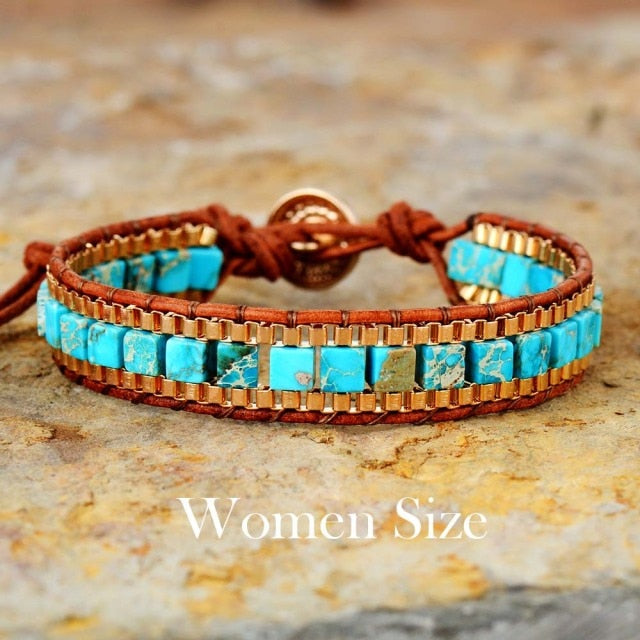 Vintage Gold Chain Turquoise Woven Bracelet