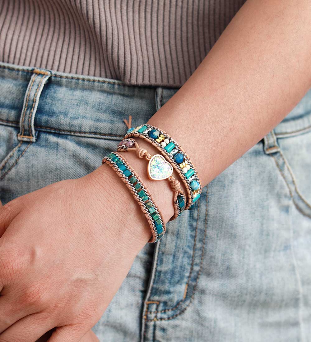 Blue Heart Opal Statement Bracelet