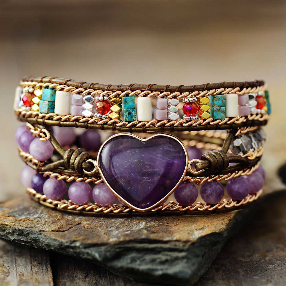 Amethyst Heart Wrap Bracelet