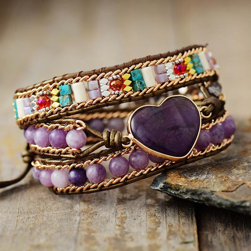 Amethyst Heart Wrap Bracelet